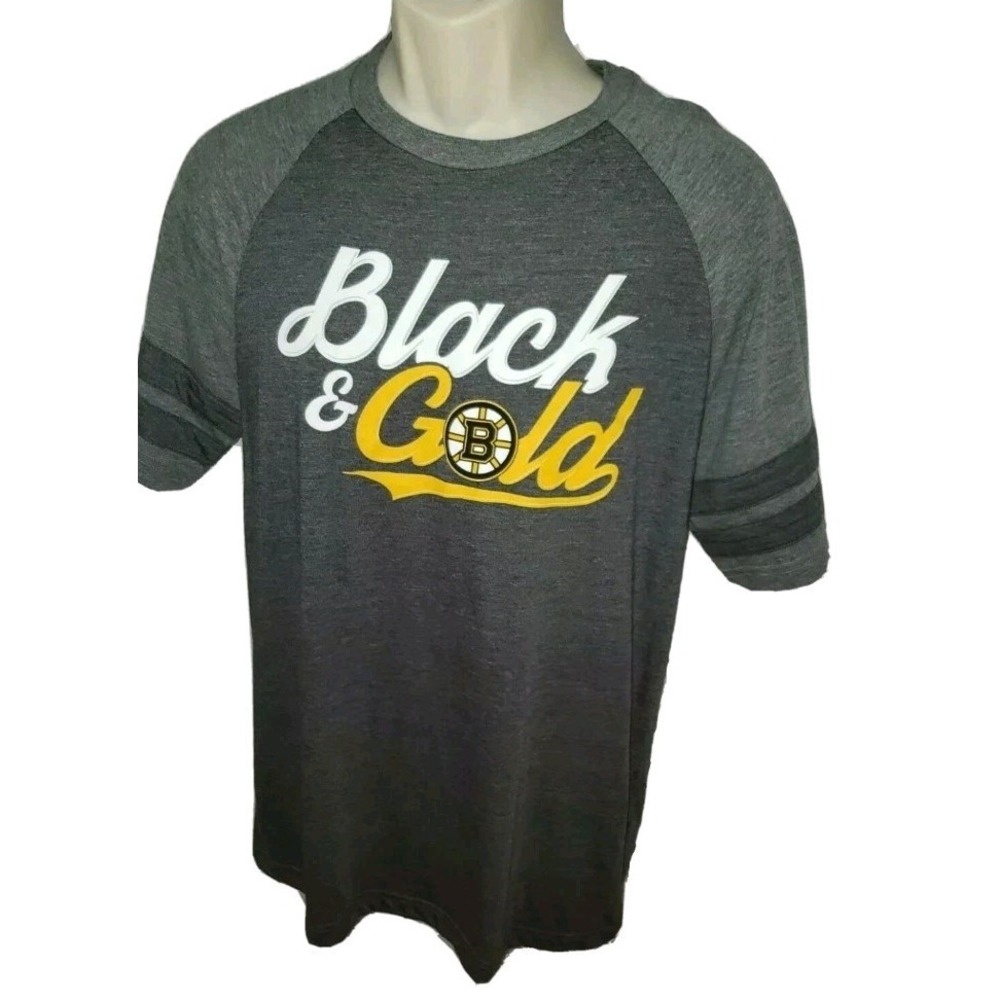 BOSTON BRUINS MENS SIZE M FANATICS SHORT SLEEVE T SHIRT GRAY‎ BLACK GOLD NWT
